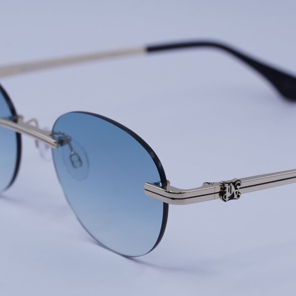 Palm Angels PERI10H CRYSTAL 7644 Sunglasses Gold Oval Frame, Blue Lenses - Picture 2 of 10